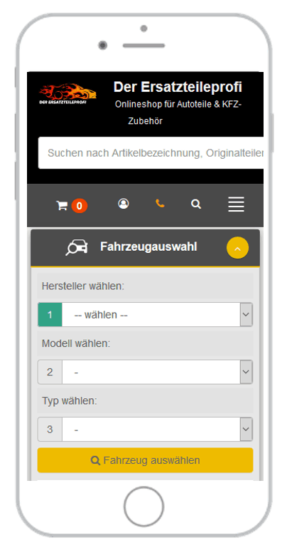 Darstellung des Ersatzteileprofi Shops auf dem Mobiltelefon