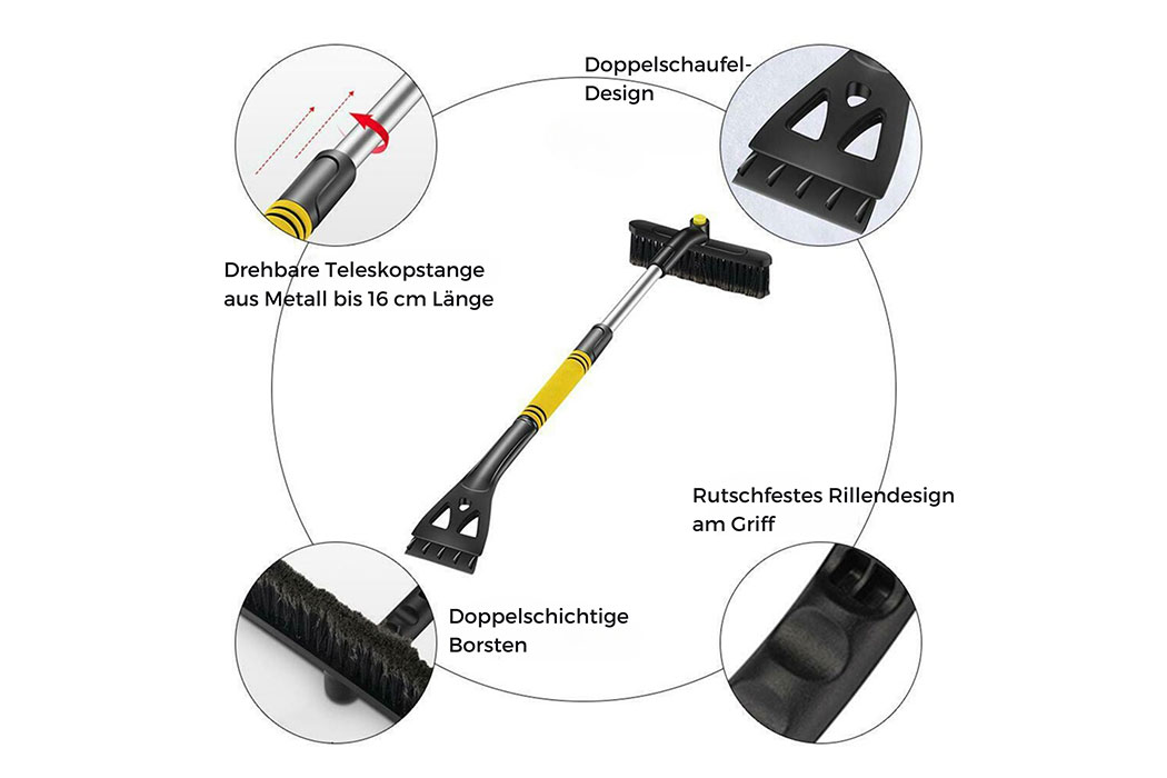 3 in 1 Teleskop-Autoabstreifer mit Auto-Schneebürste, Eis-Rakel